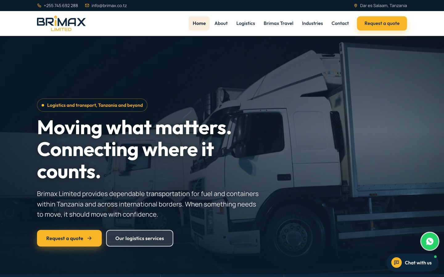 Brimax, Fuel and container transport: home page screenshot