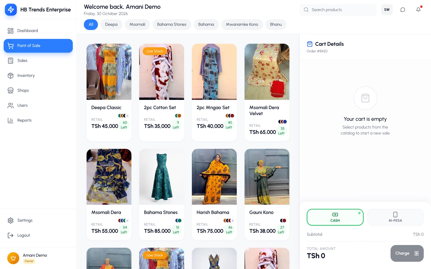 Cloventory, Multi-store POS and inventory: home page screenshot