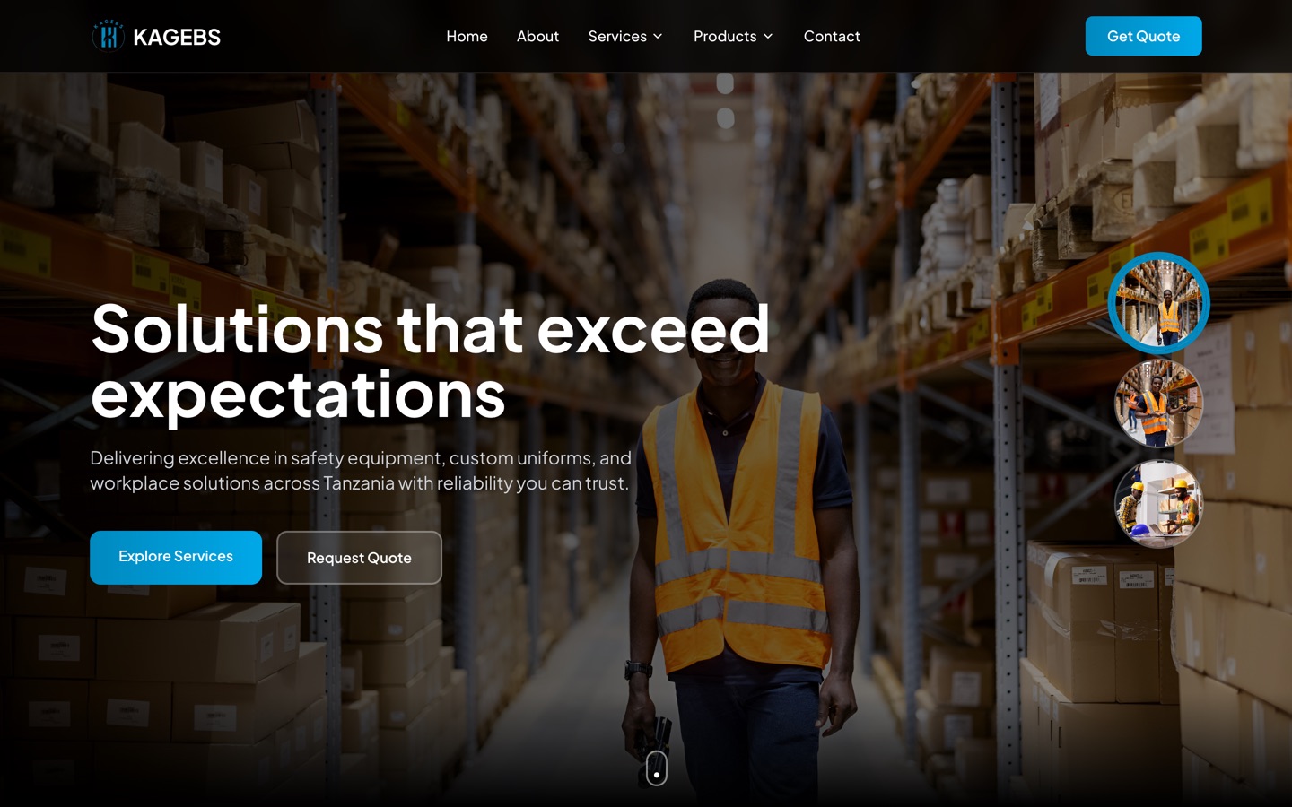KAGEBS, Supplier website: home page screenshot