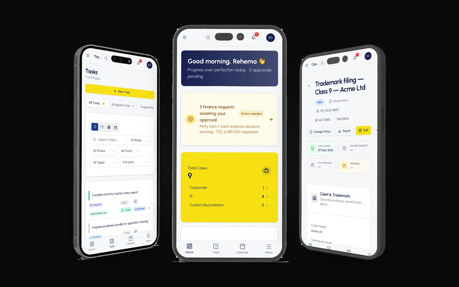 ECA Work Hub on three phones