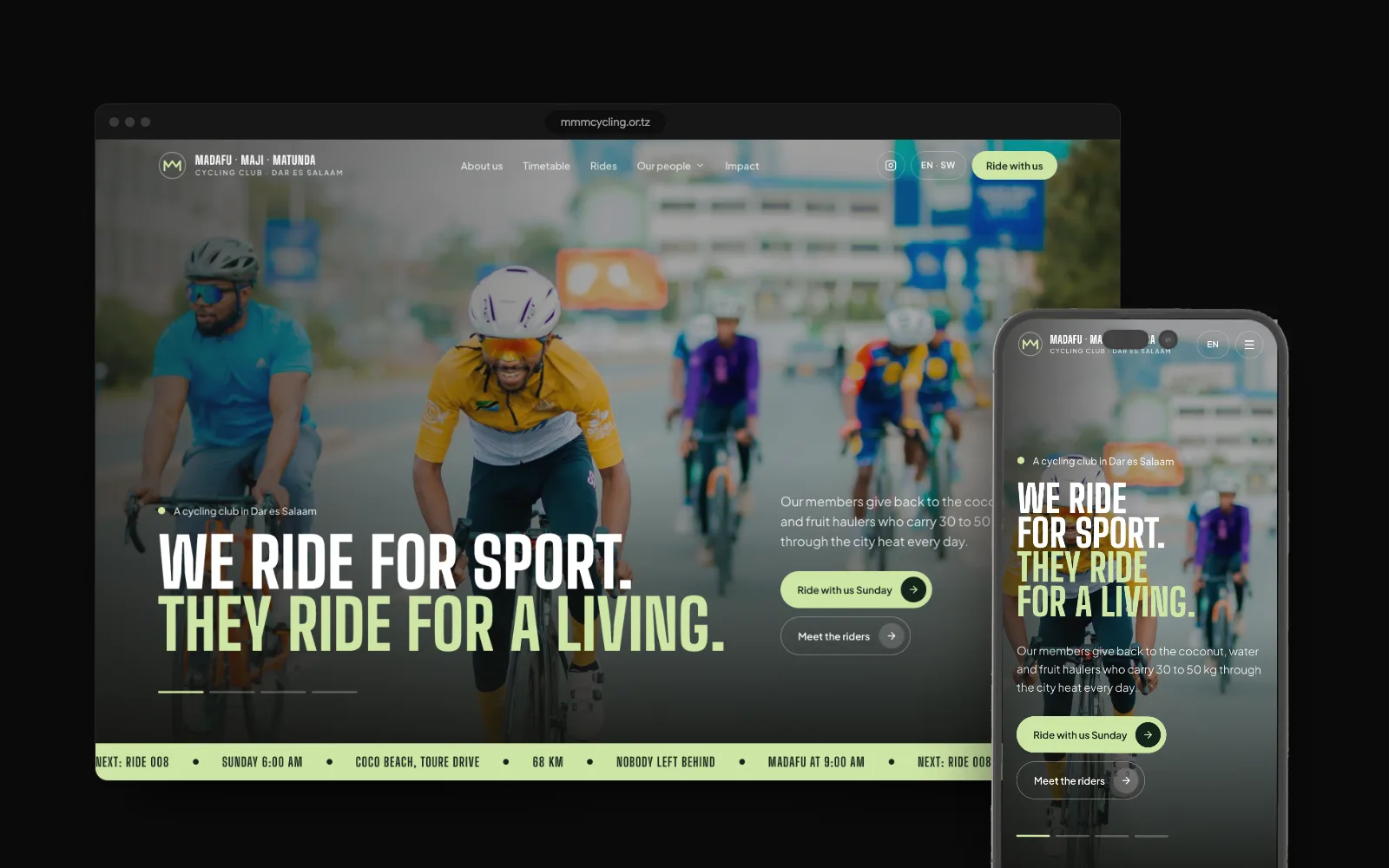 MMM Cycling Club on a laptop and a phone