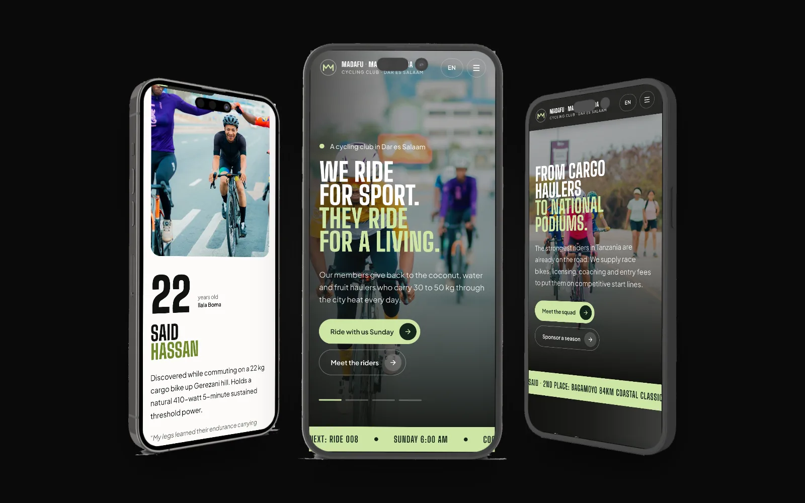MMM Cycling Club on three phones