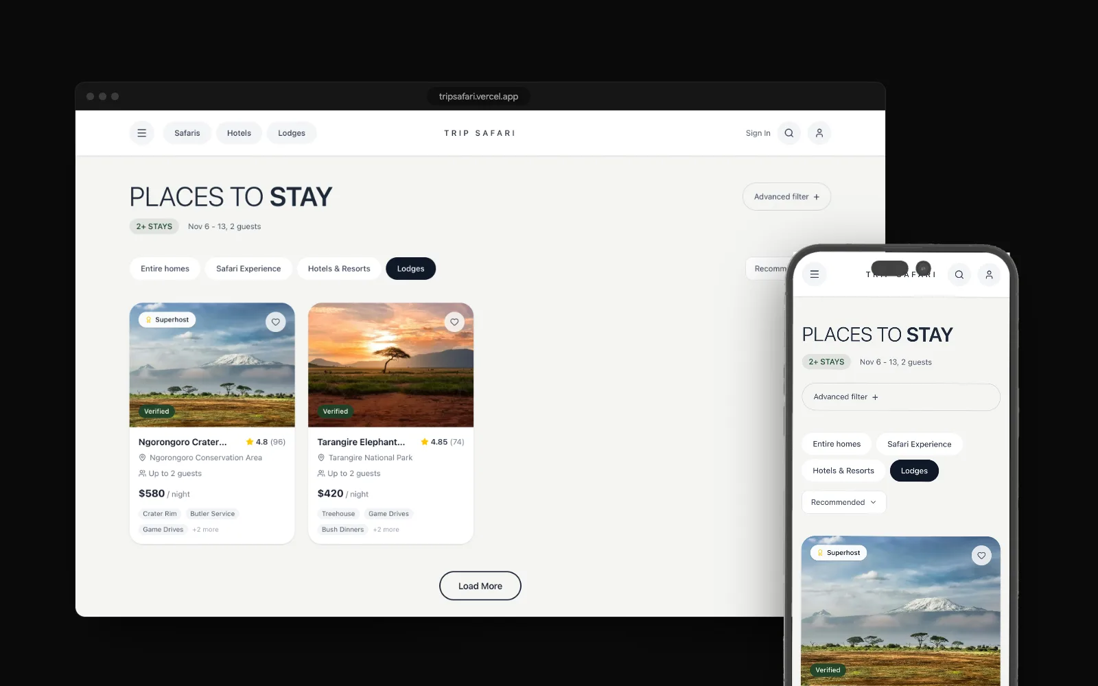 TripSafari on a laptop and a phone