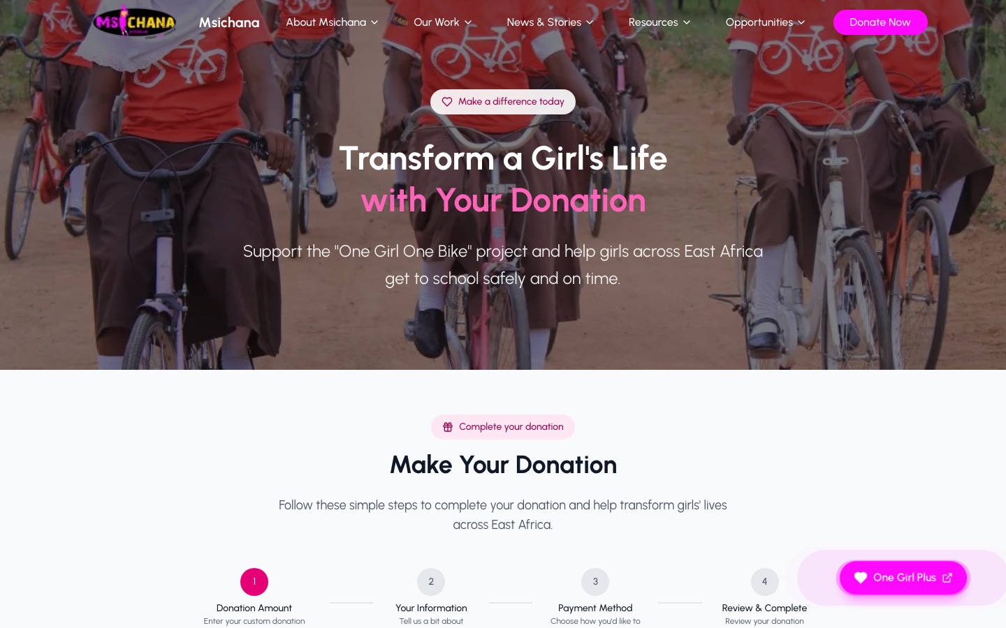 Msichana Initiative, NGO website with donations and CMS: home page screenshot