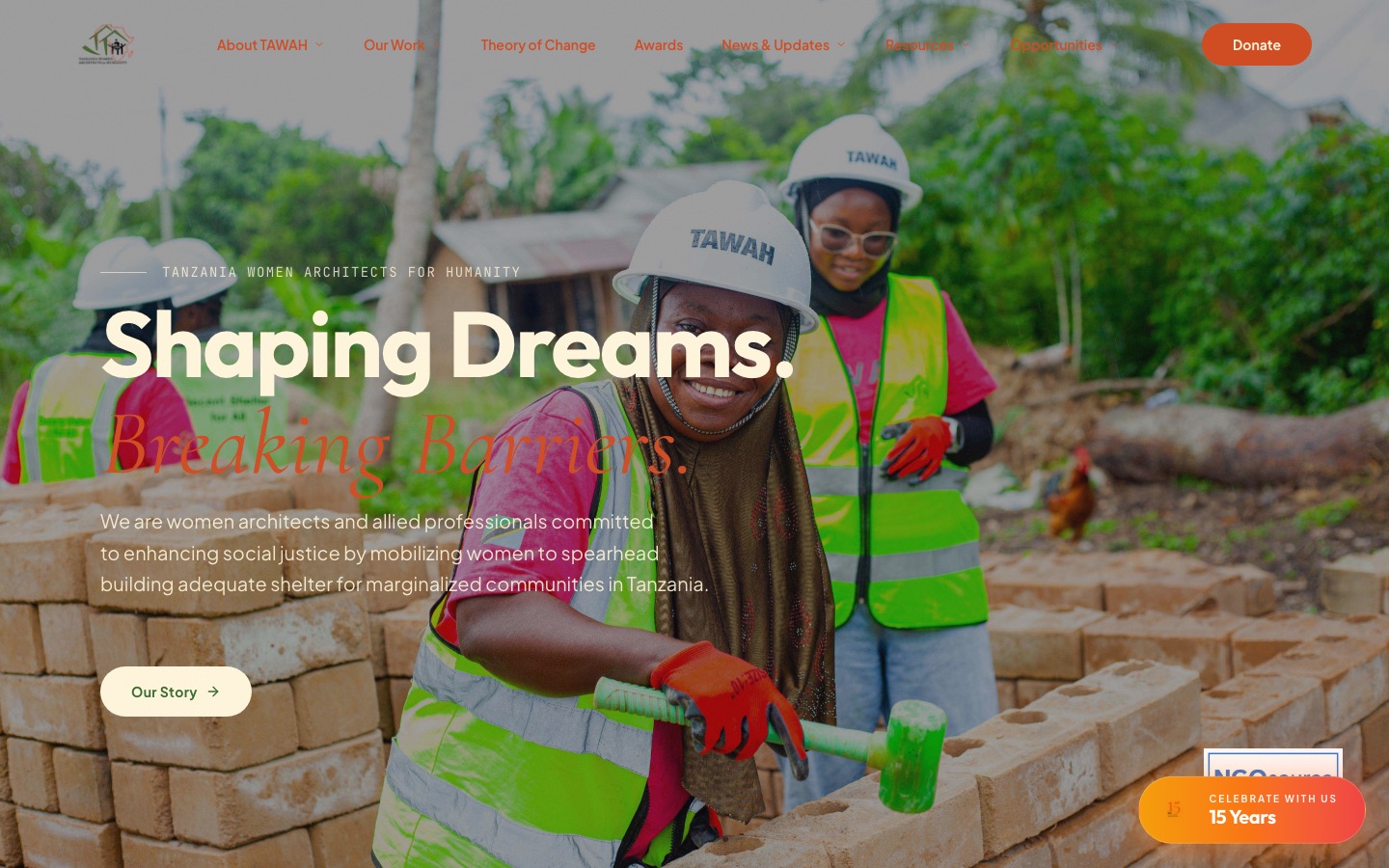 TAWAH, NGO website: home page screenshot