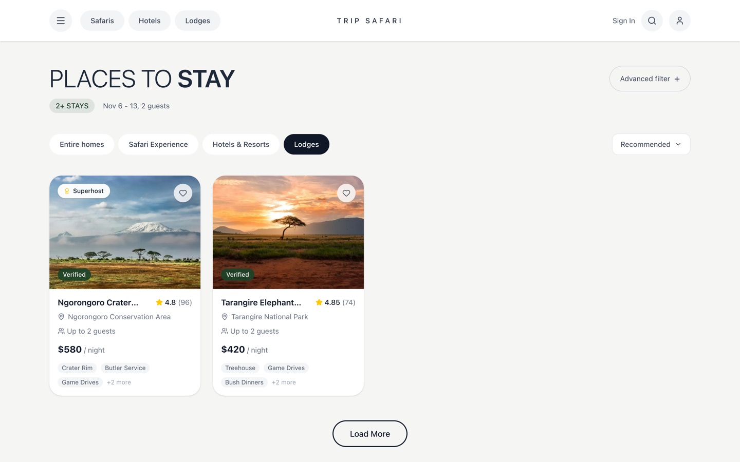 TripSafari, East Africa travel booking: home page screenshot