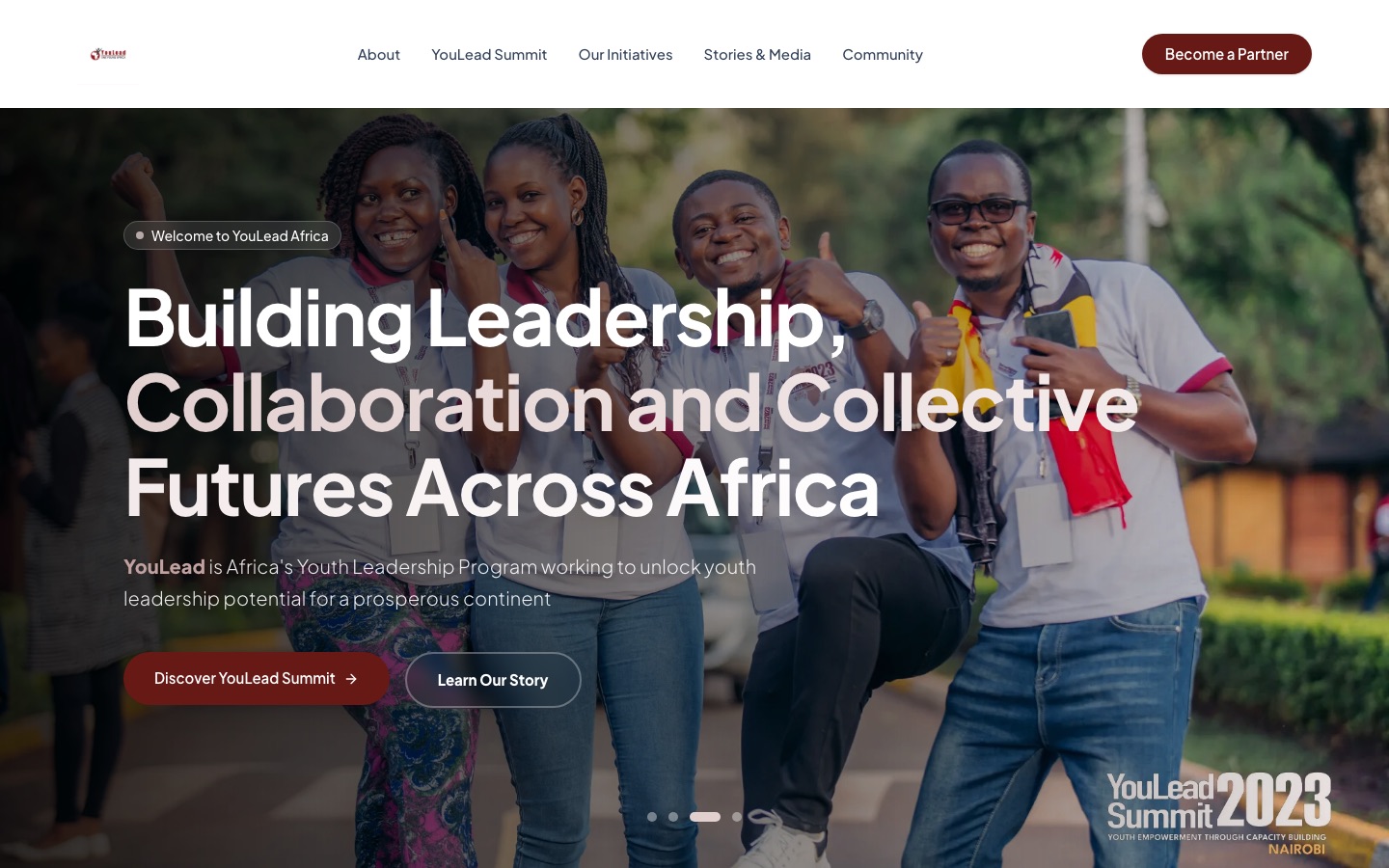 YouLead Africa, Youth leadership ecosystem and summit: home page screenshot